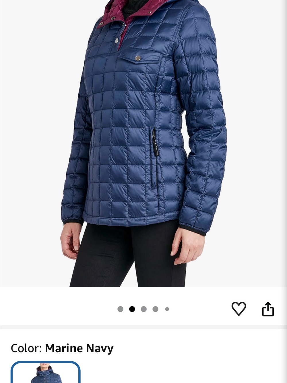 Marine Navy Quilted Puffer Jacket with Contrast Plum Trim